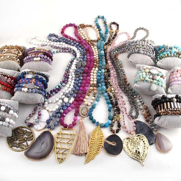 

wholesale 10pc blue mix color necklace & 10 bracelet set fashion jewelry handmade for women necklaces sets1, Silver