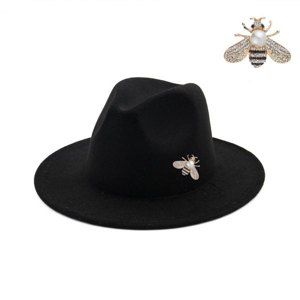 

wide brim hats fashion bee fedora women winter elegant solid color felt panama men trilby jazz cap gentleman wedding hat 2021, Blue;gray