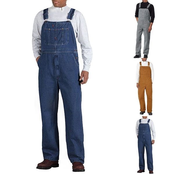 

oeak autumn fashion men's bib overalls streetwear jeans jumpsuits for man washed suspender pants size 3xl 201111, Blue