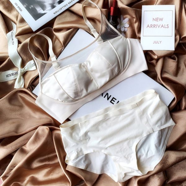 

underwear series solid color brief thin silk brassiere set wireless lingerie thin cup with cotton pad lace push up transparent c1212, Black;white