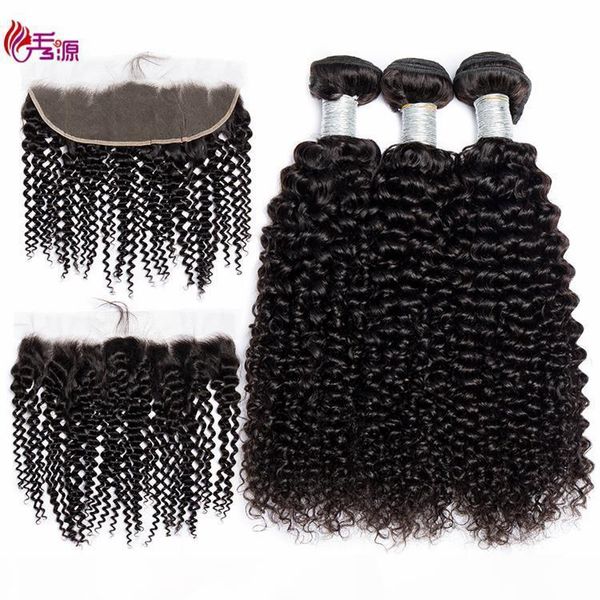 

xiuyuan brazilian kinky curly virgin remy human hair bundles with closure natural color virgin hair bundles with ear to ear closure, Black;brown