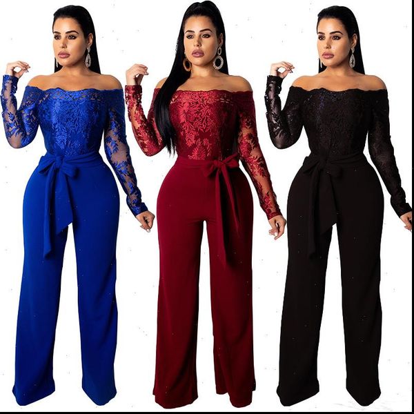 

summer women jumpsuit lace up patchwork rompers female playsuit bandage belt bodysuit women wide loose leg pants jumpsuit, Black;white