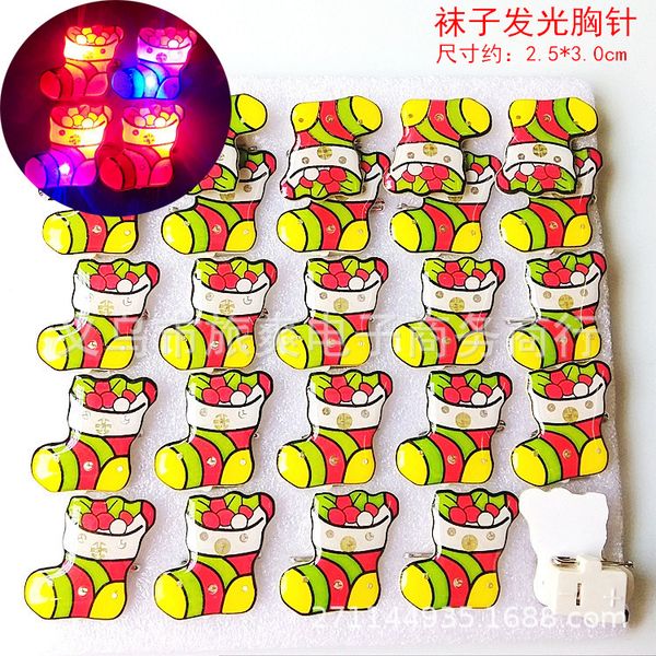 

2020 style christmas glow ring christmas light brooch old man tree snowman christmas decorations prop flash pin led flash