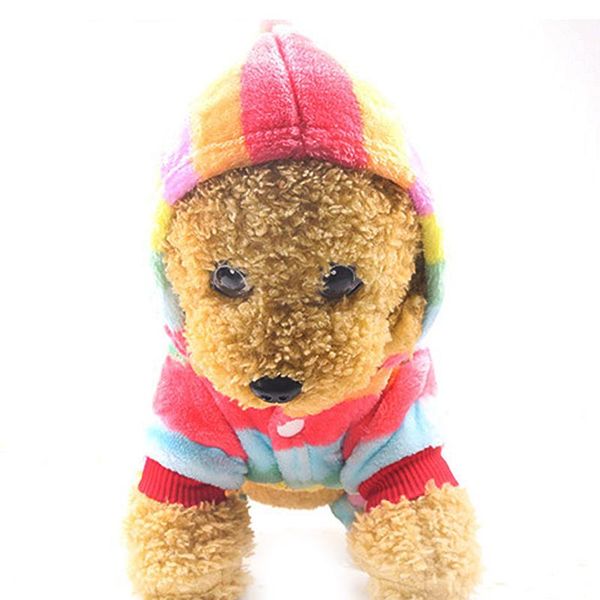 

pet dog cat flannel pajamas rainbow clothes thicken jumpsuit hoodie coat four feet with hat warm for pet winter clothes supplies