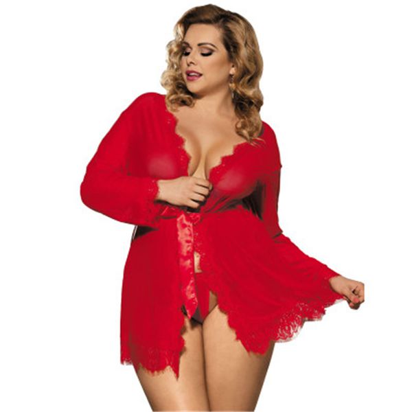 Lingerie erotica da donna Tendenza moda Tinta unita Pizzo Ritaglio Pigiama Mutandine Abiti Donna Nuovo Plus Size Cardigan Cinghie Indumenti da notte sexy