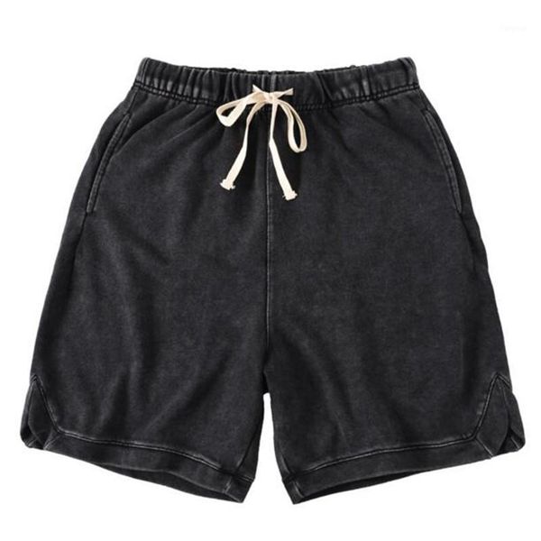 

summer wash old vintage shorts men side split hem men short pants casual shorts masculino elastic waist sportswear short homme1, White;black