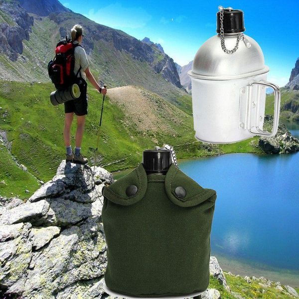 

outdoor sport aluminum water bottle luch box multifunction with cloth cover kettle camping picnic travel drinkware