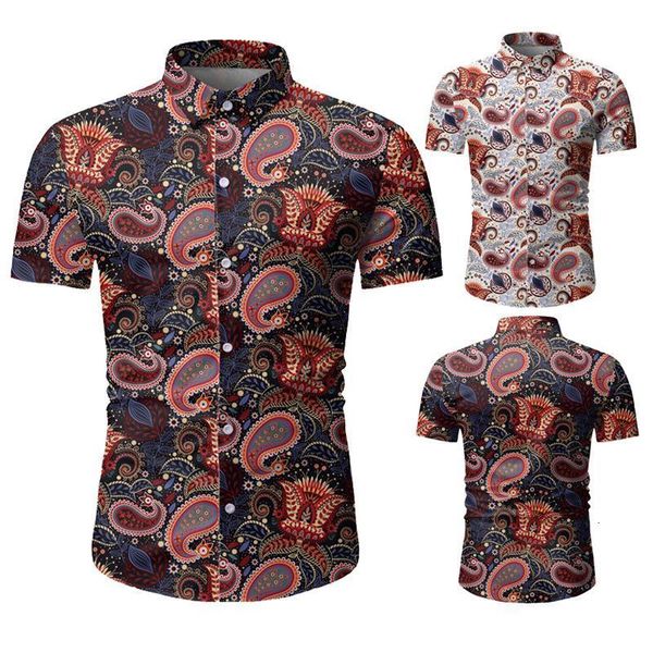 

spring and summer 2020 new short sleeve shirt polo single beach holiday casual shirt large print shirt men's large casual top, White;black
