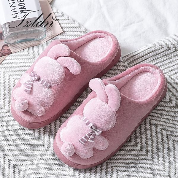 

tzldn winter women's flannel cute rabbit shape home fur soft tpr sole plush slippers women men couple shoes y200424, Black