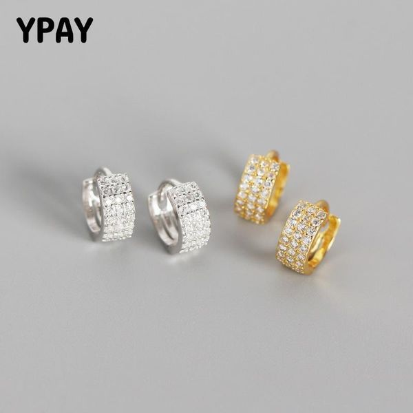 

hoop & huggie ypay 100% solid 925 sterling silver earrings for women ins geometric three rows shiny zircon earring party jewelry yme584, Golden;silver