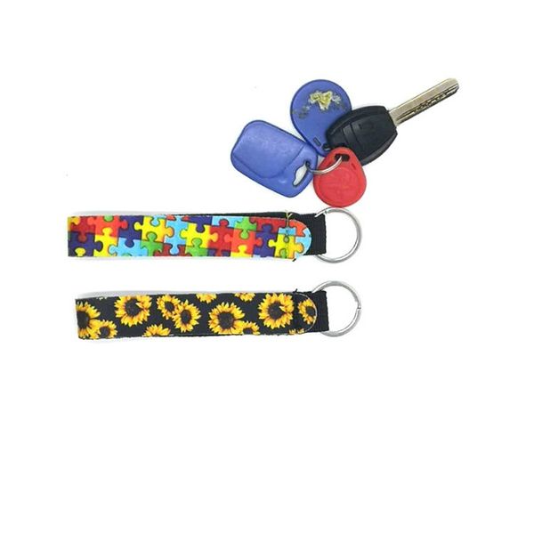 

jigsaw flower band keychain leopard keyring cute fashion lanyard charms wrists band neoprene key holders cars ornaments 1 5jh