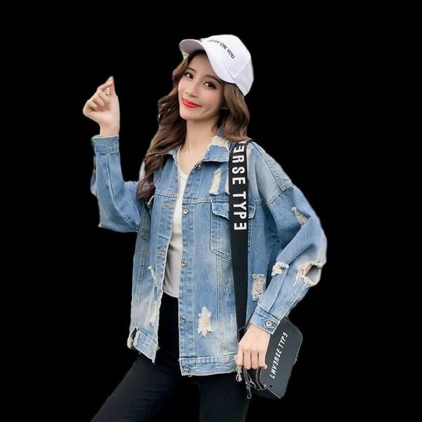 

women's jackets female washed embroidered deim jacket cowgirl spring and autumn loose student patch letters wild hole denim coat, Black;brown