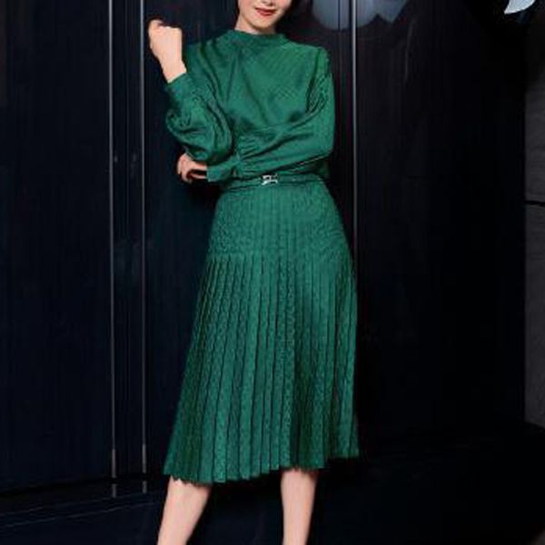 

spring new retro-ethnic style printing bow sleeve knot long fitting belt plied mid length dress women's clothes 9qo3, Black;gray