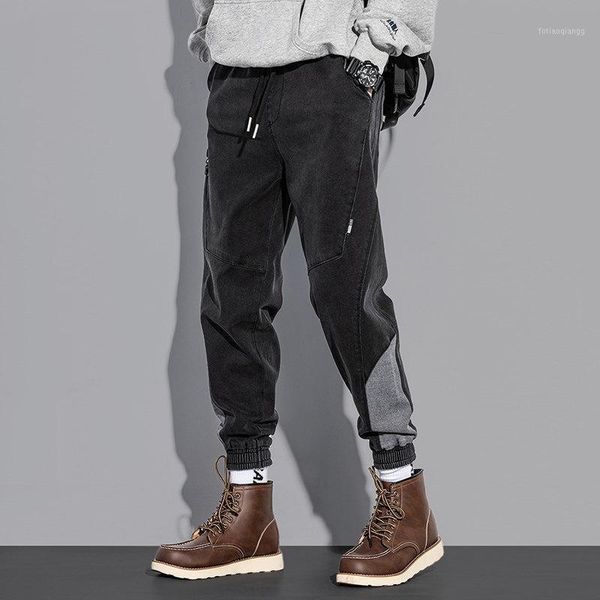 

autumn newly streetwear fashion men jeans loose spliced designer cargo pants wide leg hip hop jogger harem trousers1, Blue