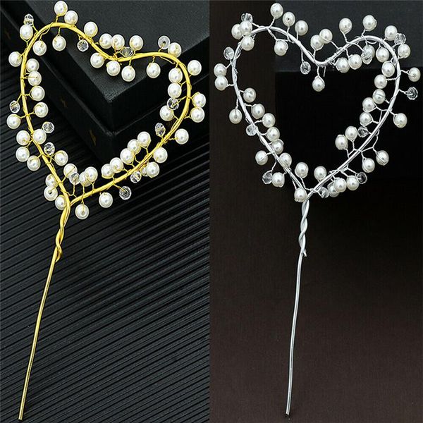 

Girl Princess Cake Topper Set Dessert Decor Pearl Happy Birthday Pretty Pearl Heart Shape Gold/Silver Elegant Decoration Tools