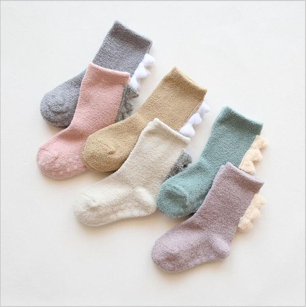 

kids socks winter coral fleece socks dinosaur cartoon stockings thick warm indoor floor glue antiskid baby kids clothing b7677, Pink;yellow