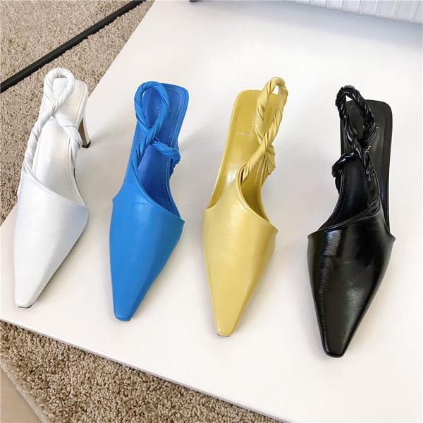 

sandals 2021 women spring slingbacks thin high heel pointed toe slip on elegant pumps shoes ladies female casual sandal mujer, Black