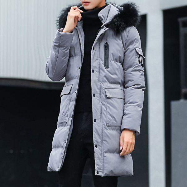 

new style winter men's warm cotton-padded clothes mid-length korean-style handsome down jacket, Black
