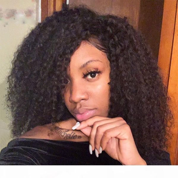 

afro kinky вьющиеся кружева передний парик 8-24 дюйма предварительно сорванный с ребенком волос бразильских человеческих волос для черных же, Black;brown