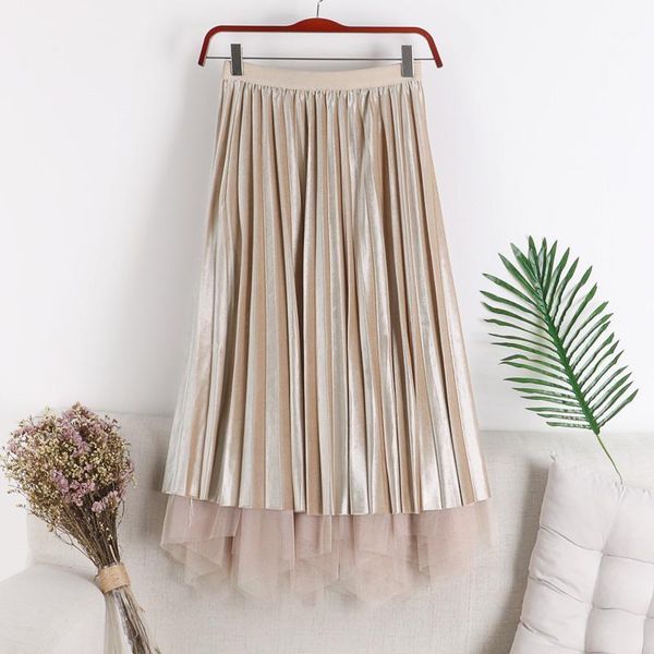 

good quality new spring winter tall waist show white gauze pleuche pleated skirts on both sides to wear long skirt women fashion1, Black