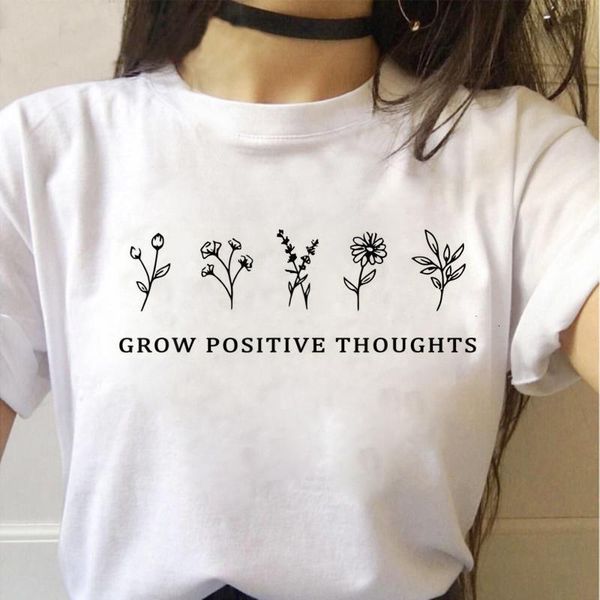 

grow positive thoughts t shirt harajuku t shirt women spring summer short sleeve casual womens tee shirt t-shirts, White