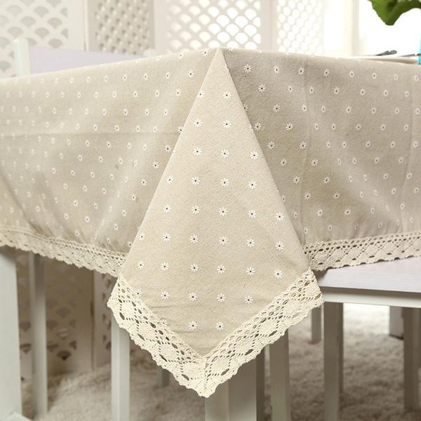 

daisy flower pattern tablecloth linen cotton table cloth lace edge rectangular table cloth home wedding party decor wmtcti