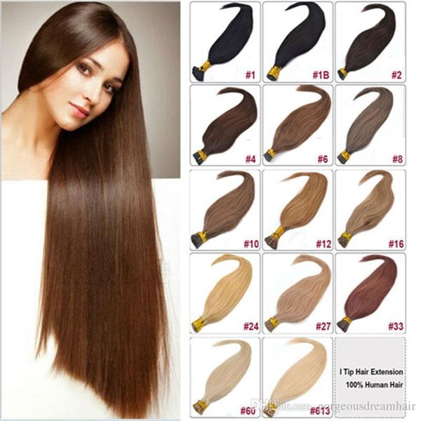 

16"-24" tangle-i tip hair extensions human platinum blonde pre-bonded keratin hair 0.5g s 100s pack i tip extitions, Black