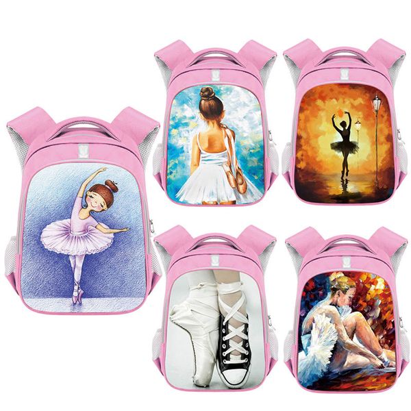 Cartone animato Ballerino di danza classica Stampa Zaino Borse da scuola per bambini Borsa da asilo per bambini Zaini da scuola per ragazze Rosa Bookbag Regalo LJ201225