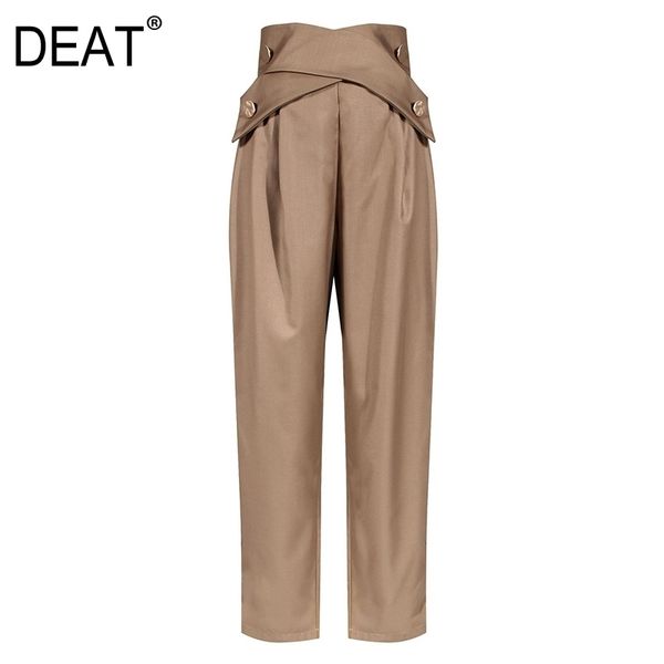 

deat new autumn kahki color high waist belts metal buttons full length fashion women straight pants trousers 1w906 201109, Black;white