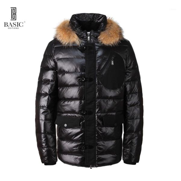 

basic-editions men's winter down coat casual fur hood jackets - bc1-065y1, Black