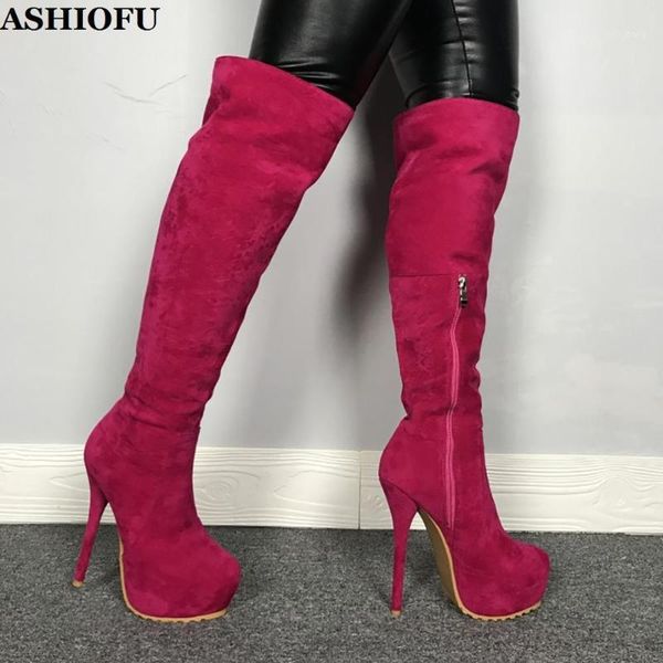 

ashiofu new arrival women sky-heel boots platforms gladiator party prom knee boots club evening winter fashion shoes1, Black