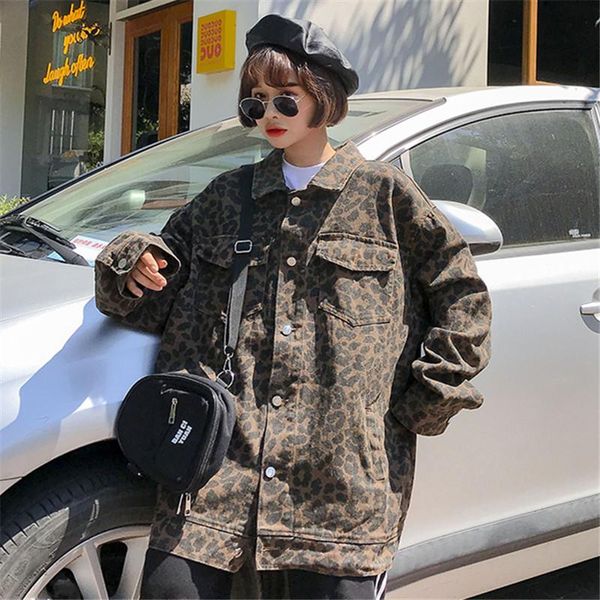 

women's jackets camouflage retro denim single breasted female korean style leopard pattern printed jackest outcoats wq974 dropship, Black;brown