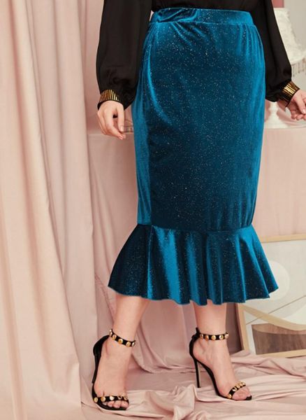 

charming women solid trumpet skirt nightclub slimming waist elegant office lady mid calf length skirts 2021 spring high quality, Black