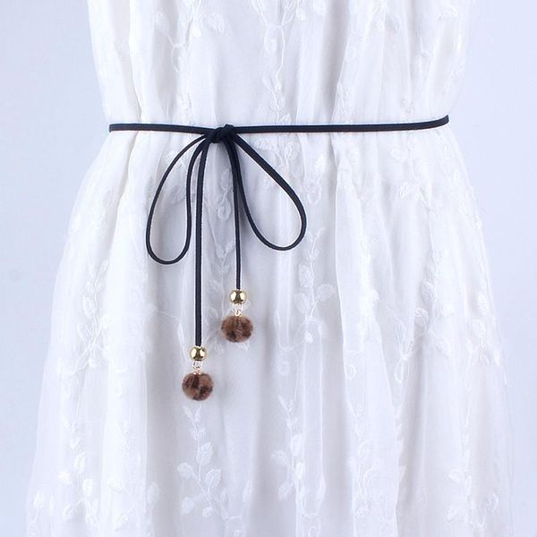 

the classic fashion slim thin belts women for dresses female tassel knot waist rope fringed girdle black, Black;brown
