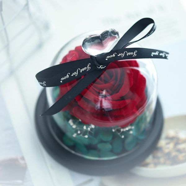 

decorative flowers & wreaths artificial flower heart glass dome simulation rose home desk decoration valentine's day birthday gift rose