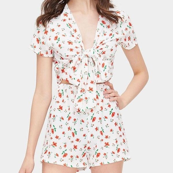 

small floral one-piece shorts, Tan;black