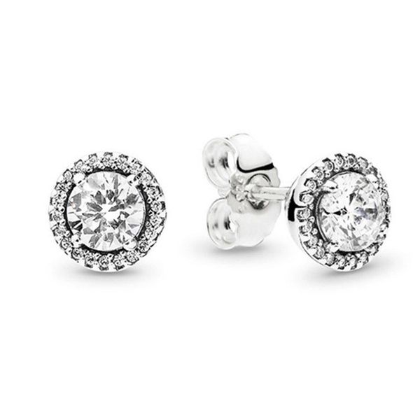 

classic design round cz diamond stud earring set original box for pandora 925 sterling silver earrings fashion accessories, Golden;silver
