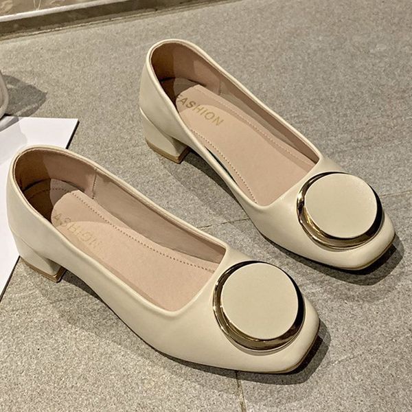 

2020 new women loafers fashion metal buckle pumps ladies office casual shoes cute round head slip-on pu women casual shoes, Black