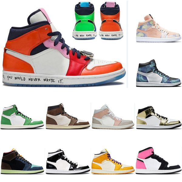 

2021 новейшие 1 мужские баскетбольные обувь 1s высокий темный мочко корт фиолетовый свет дым серый бесстрашные лейкерс желтый unc женщины сп