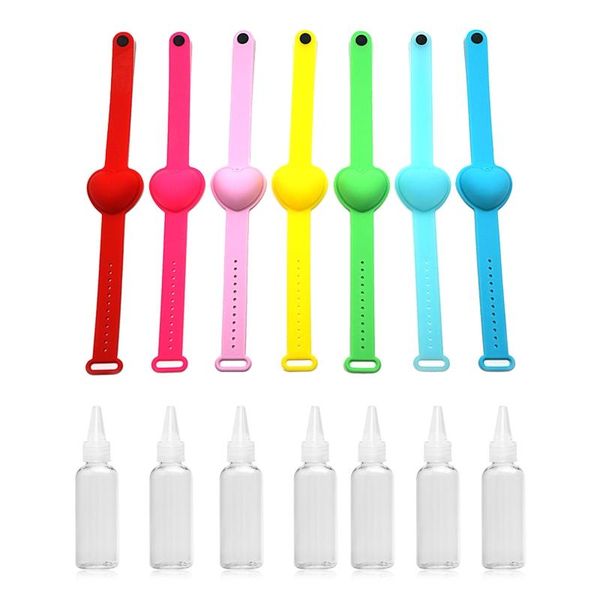 

heart hand sanitizer dispenser bracelet with bottle travel portable adjustable refillable silicone wristband gel liquid holder f