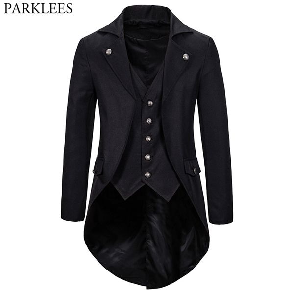 

gothic victorian tailcoat jacket men steampunk medieval cosplay costume male pirate viking renaissance formal tuxedo coats 2xl q1216, White;black