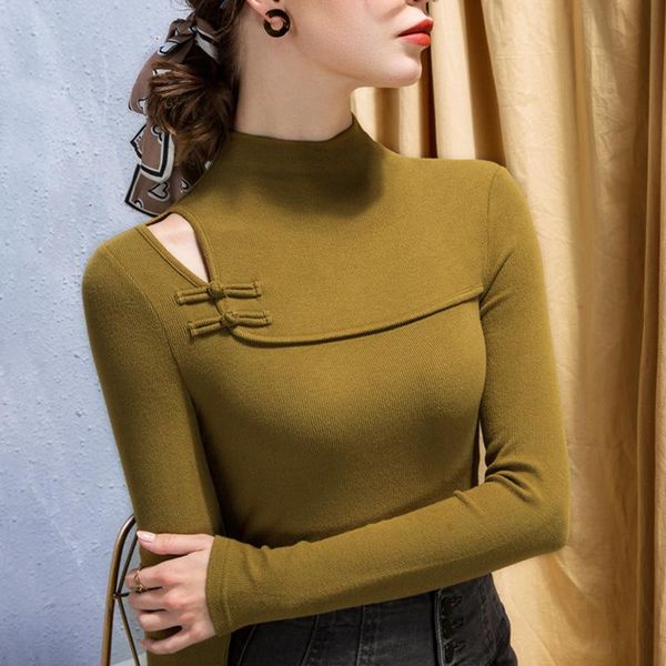 

women's t-shirt women turtleneck long sleeve shirt all match lady black white gray