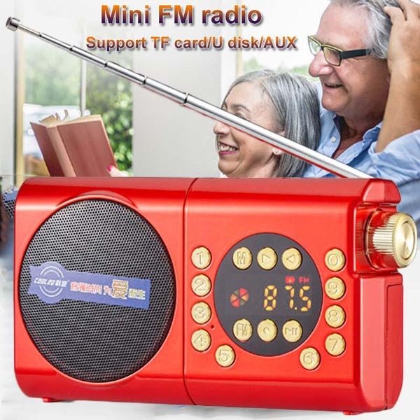 

mini fm radio portable receiver recorder music player with dual tf card slot support u disk aux play rechargeable