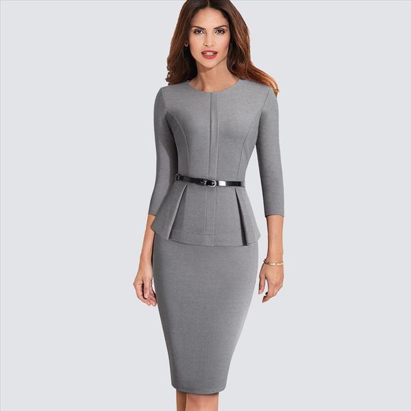 

new arrival autumn formal peplum office lady dress elegant sheath bodycon work business pencil dress hb473, Black;gray