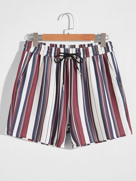 

men striped print drawstring waist shorts 87px#, Black