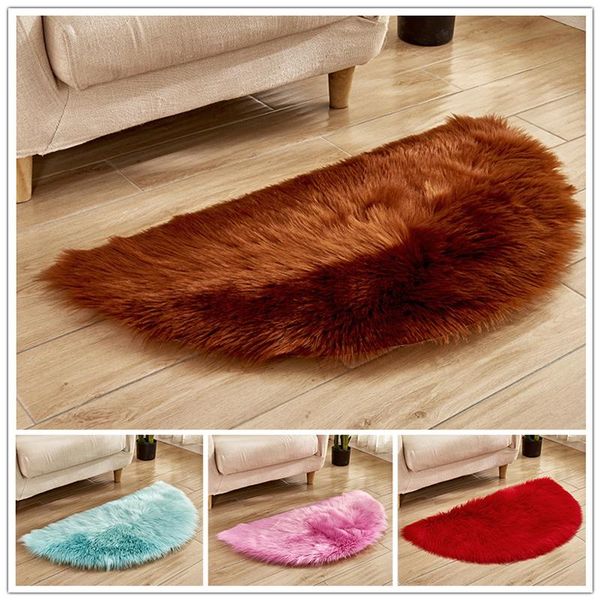 

carpets semicircle soft faux sheepskin fur area rugs for bedroom living room floor shaggy silky plush carpet rug bedside