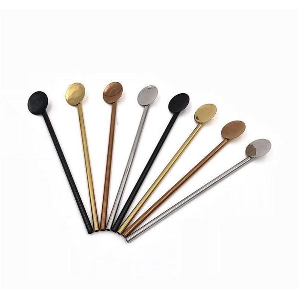 

stainless steel drinking straw spoon cocktail milk coffee juice water stirring stick party suppli qyljvk hxclothes