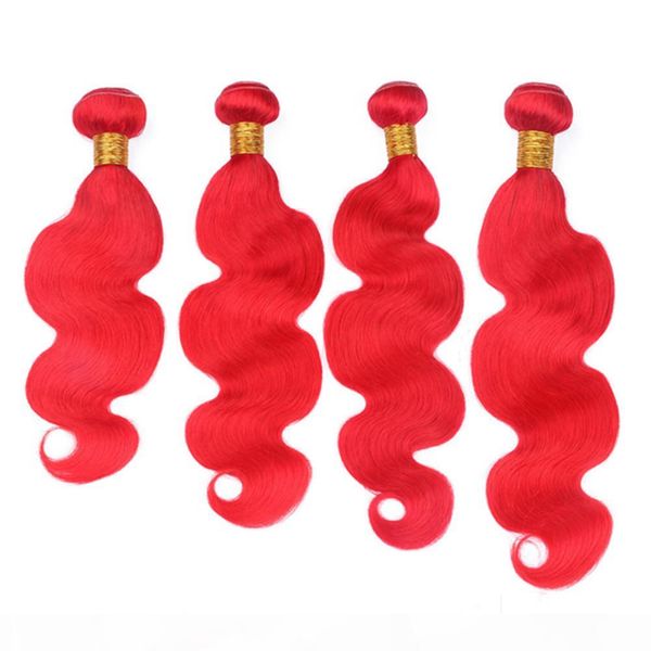 

bright red body wave virgin peruvian human hair weaves red colored virgin hair bundles deals 4pcs lot body wavy double weft 10-30, Black;brown