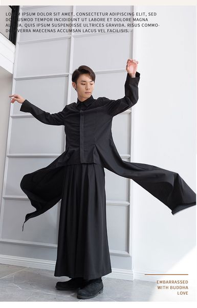 

super long men's long sleeve shirt floor sweeping shirt dark irregular personality elegant slim hip-hop stage dress, White;black