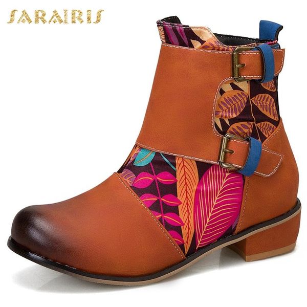 

sarairis 2020 dropship big size 43 chunky heels patchwork autumn winter shoes women ankle boots female, Black